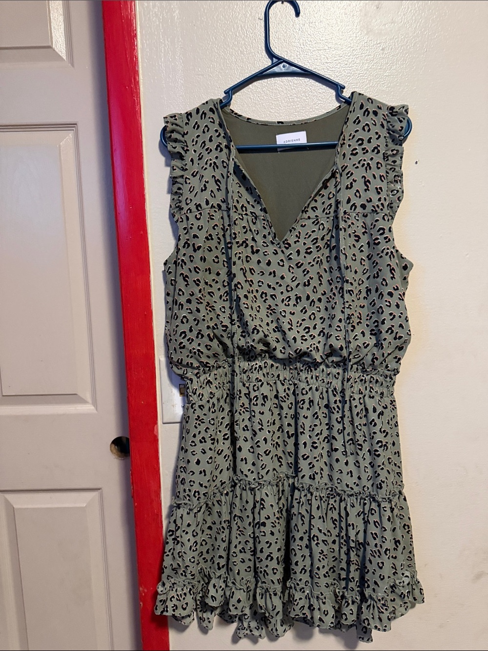 Adrienne Olive Green Leopard Print Ruffle Tiered Dress
